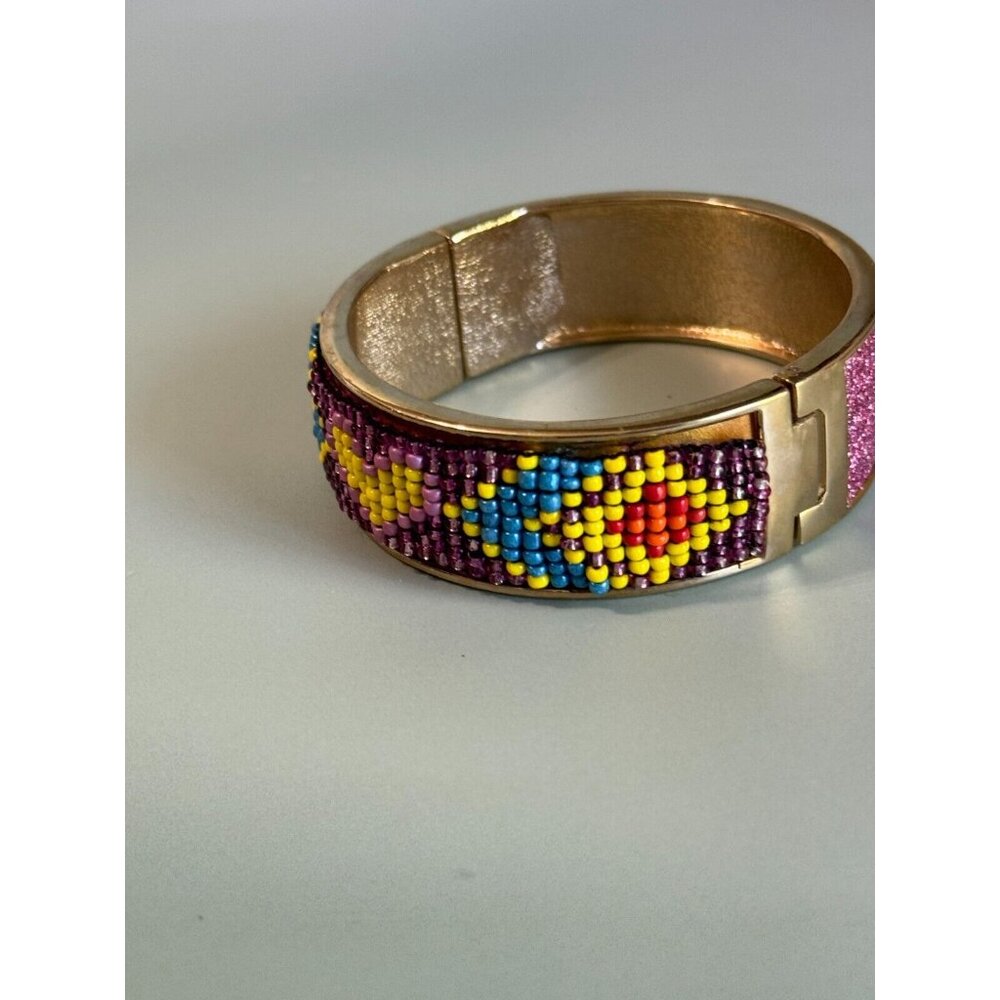 Betsey Johnson Flights of Fancy Bangle Bracelet Glass Beaded Pink Glitter Dust 7 - Picture 5 of 7